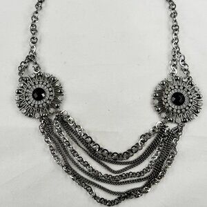 Bold, flashy gunmetal gray necklace with flashy round decorations